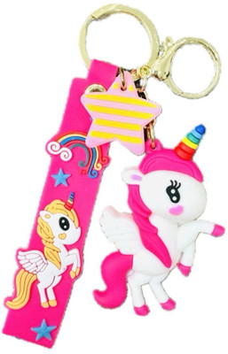 SHRI JI Rubber 3D Flying Unicorn Keychain Dark Pink with Hook Key Chain
