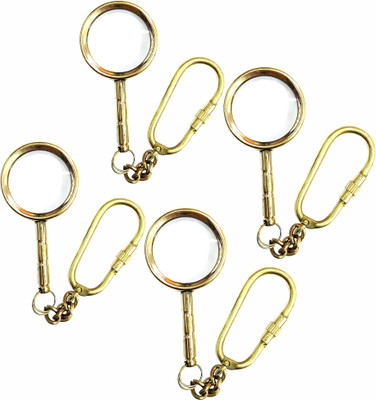 GOLA INTERNATIONAL Hand Crafted Nautical Solid Brass Set Of 4 pcs Magnifying Glass Key Chain Key Chain