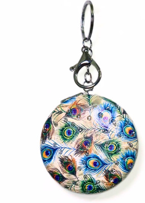 Vipanih Peacock Round Double Sided Magnifying Mirror, SS Clasp with Magnetic Closure Key Chain