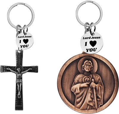 M Men Style Jesus cross & Saint Keychains with ‘Lord Jesus I Love You’ Charm Com667-629 Key Chain
