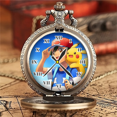 Tiny Tim Pokemon Printed Dial Vintage Ash & Pikachu Pocket-Watch Gandhi Style Best Gift Key Chain