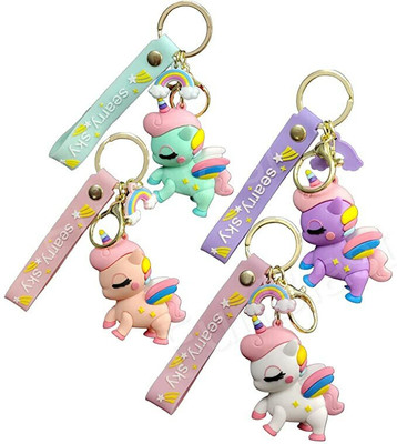 gtrp keychain-3D Fancy Rubber , Stylish Design Unicorn Pack Of 4 Key Chain