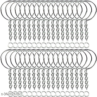 ARSCART Silver Color Metal Loops Rings Keyring with chain for Jewelry Finding Key Chain