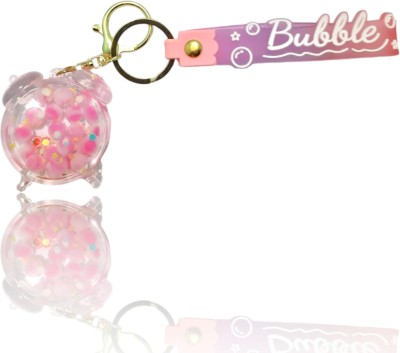 VASUSS Glass Water keyring with floating balls inside Gift for girls women-Clock-Pink Key Chain