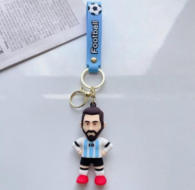 SRG PVC Messi Keychain and Keyring with Strap Light Blue Dress Key Chain