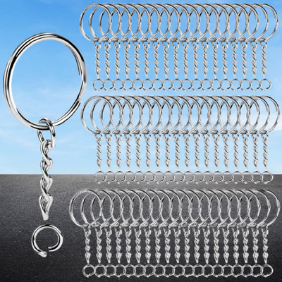 Fanqew Metal Split Keychain Ring Parts - 60 Open Jump Rings for Crafting, Key Chain