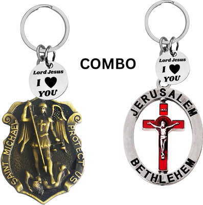 M Men Style Double-Sided Saint Michael Keychain – Jesus Christ Key Ring Medal Com645-671 Key Chain