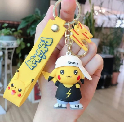 SHRI JI Pikachu 3D PVC Keyring with Strap & Charm (Pikachu in Black shirt) Key Chain