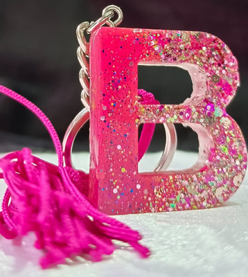 SK Gallery Arts Letter B Keychain Sequin Resin Tassel Key Ring Gift Key Chain