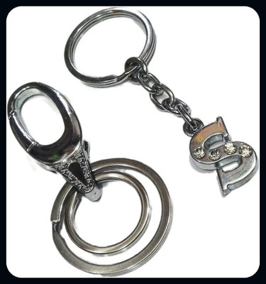 Meeko.com Keychain-ALPHABET S LETTER AND HOOK KEY RING FOR BIRTHDAY GIFT-A Key Chain