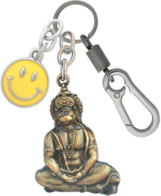 SHOKY LOOKS Double Sided Hanuman Ji With Yellow Smiley Locking Lock Key Chain