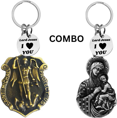 M Men Style Double-Sided Saint Michael Keychain – Jesus Christ Key Ring Medal Com645-640 Key Chain