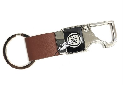 Jdp Novelty Metal Leather Opner Keychain for Fiat Cars Brown Colour Key Chain