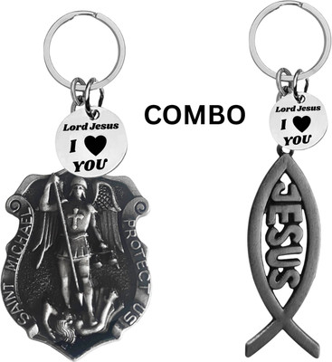 The Men Gift Double-Sided Saint Michael Keychain – Jesus Fish Key Ring Medal Com646-661 Key Chain