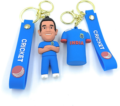 Sbb Novelty 2pcs set Famous Cricketer Mahindra Singh Dhoni 3D Figure & Tshirt Shape Rubber Key Chain