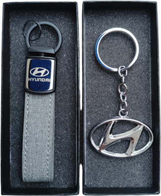 JNV Leather Keychain With Logo Compatible With Hyundai Car (Grey) Key Chain