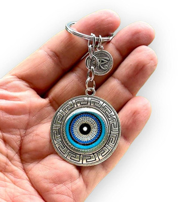 gtrp Blue and Silver Color Round Evil Eye Keychain for Bike/Car Gifting 01 Key Chain