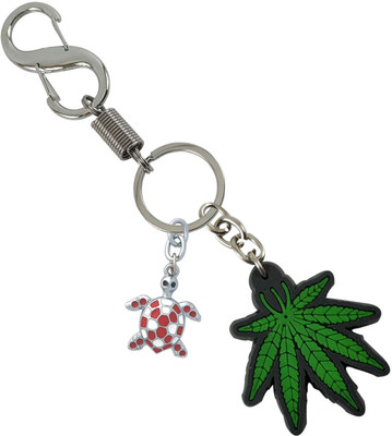 HANDSOME ISK Antique Design Green Leaves With Red Turtle Metal Finishing Locking Lock Key Chain