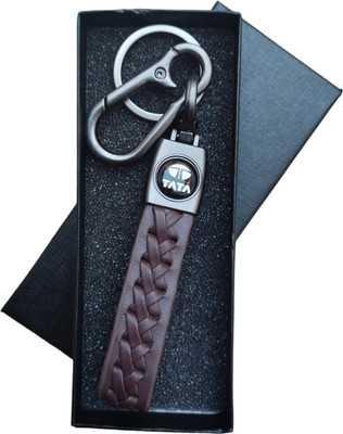 JNV Brown Leather Keychain Compatible With Tata Car - Make Your Car Unique With This Key Chain
