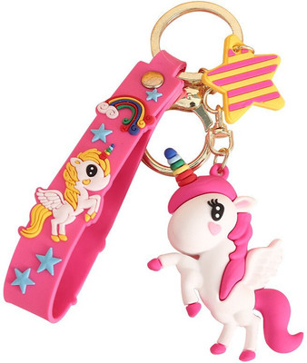 gtrp keychain-Unicorn Keychains with Charms 3D s Gold Keyrings(Pink) Key Chain