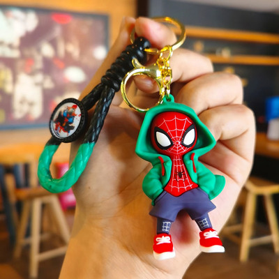 Tiny Tim Cute Spider-Man Hoodie Silicone 3D Key Chain with Charm & Metal Hook, Key Ring Key Chain