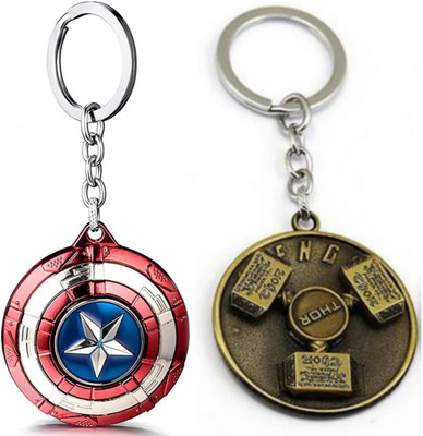Jainsburys Combo of Captain America Spining Keychain & Thor hammer Rotating keychain Key Chain