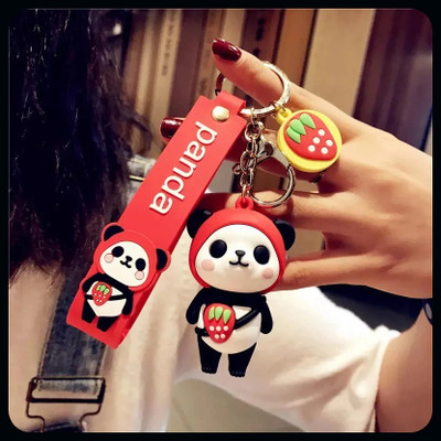 gtrp Keychain-Cute 3D Panda With Charm (Red) Key Chain