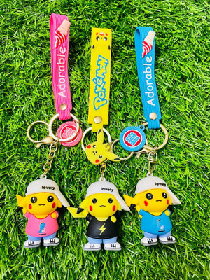 GKM Pokemon Pikachu combo pack three keychains with strap hook keyring Key Chain