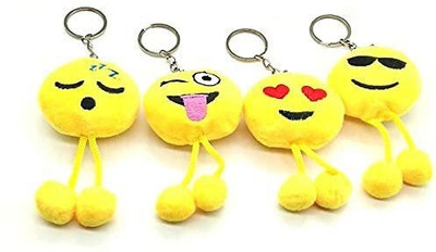 NAVBEAUTY Round Emoji Face with Leg Soft Cushion Fluffy Smiley Keyrings & Keychain for Gifts (Set of 4) Key Chain