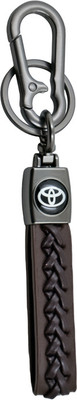 Techpro Rope Brown Long Leather & Metal Finish Toyota Keyring with Hook for Men & Women Key Chain