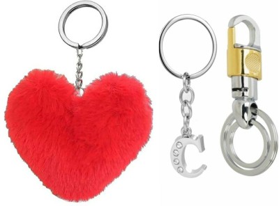 ROYALSHOP Red heart pom pom, c letter key chain, gift for birthday, anniversary Key Chain