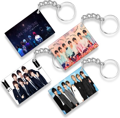 THE HATKE STORE BTS Printed Acrylic Keychain (pack of 4) Gift For Girls BTS Army Lover Gift P2 Key Chain