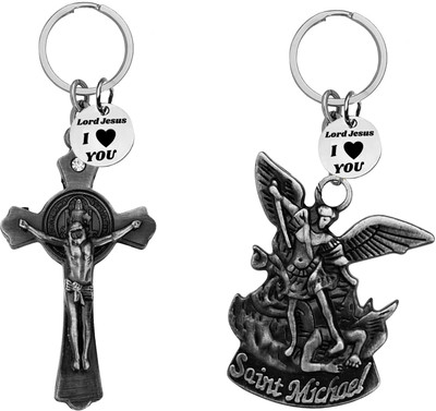 The Men Gift Jesus cross & Saint Michael Archangel Keychains ShivkeyCom664-649 Key Chain