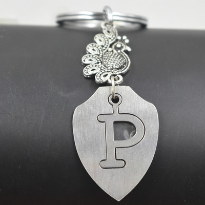 AFH Inspirational Peacock Initial Aplhabet P Keychain for Men and Women Key Chain