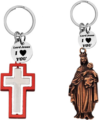 The Men Gift Jesus Cross and Madonna and Child with ‘Lord Jesus I Love You’ Charm Com678-653 Key Chain