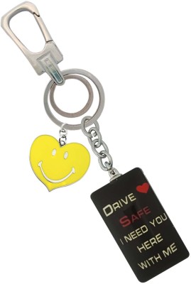 SHOKY LOOKS Fashionable Drive Safe With Yellow Smiley Heart Locking Lock Key Chain