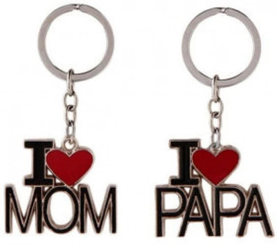 Blue Aura I love Mom & Papa Combo Set Metal Key Chain