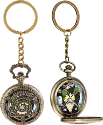 GT Gala Time Bronze Pocket-Watch Anime Naruto Kakashi Print Dial Metallic Car Bike Key Chain Key Chain