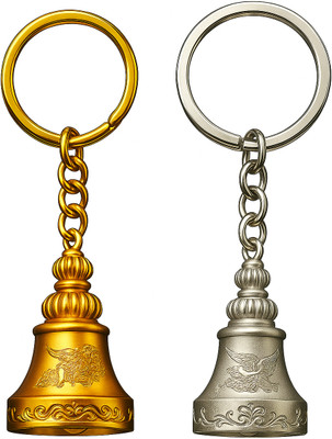 Tritra Combo of 4 Bright Gold & Silver Guardian Bell Keychain Key Chain