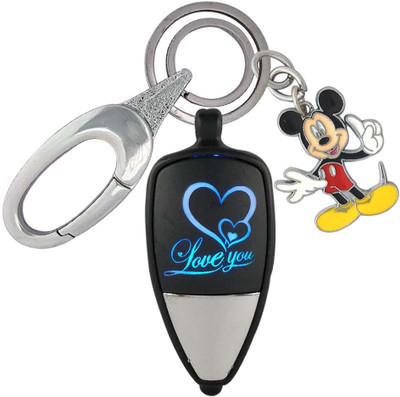 HANDSOME ISK Multicolor Love u Light Push Botton ON/OFF With Mickey Mouse Locking Lock Key Chain