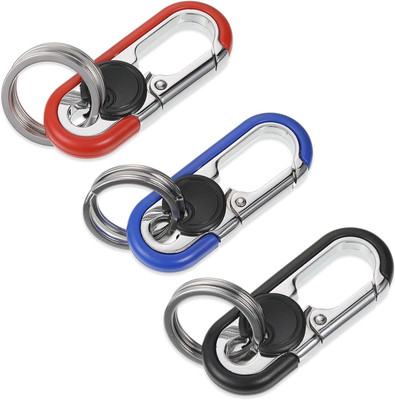 PeakBazaar Heavy Duty Oval Shape Carabiner Keychain with Double Ring | Steel Hook Clip Key Chain
