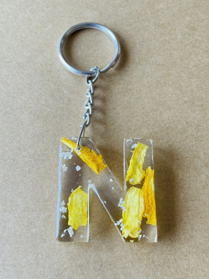 crafcan Resin Letter N Keychain | Real Marigold Petals Preserved in Resin | Key Chain