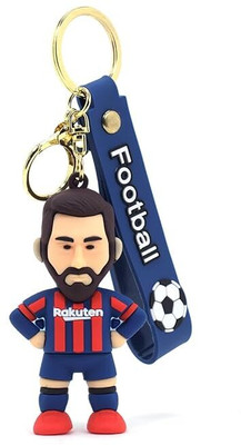 gtrp Blue Red Messi Stand 3D Rubber keychain With Long Ribbon Key Chain