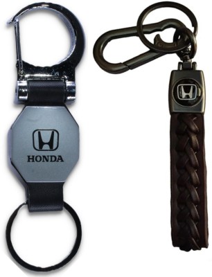 MAG BEE Styling Honda Car (D'Hook-Black & Zigsaw-Brown) Combo Pack of 2 Car Key Chain