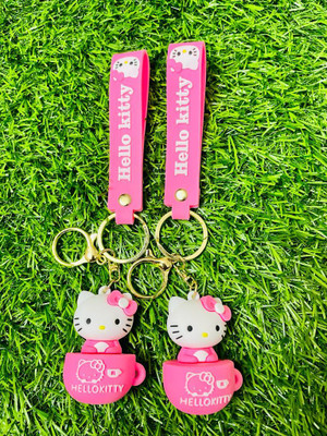 GKM Cute Cat Hello Kitty in Cup theme combo set keychain with hook Key Chain