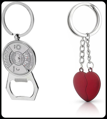 gtrp Trendy-Magnet Red Heart Keychain & 50 Year Calendar Keychain with Opener Key Chain