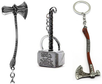 Mistazzo Marvel Avengers Infinity War God Of War Thor Axe-Hammer & Mjolnir- Hammer Key Chain