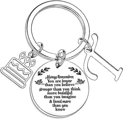Artisans Crafted Birthday Keychain with Letter T & Inspirational Quote Pendant Key Chain