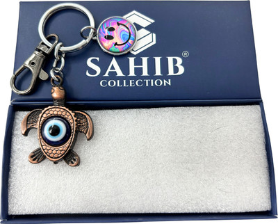 Sahib Collection Tortoise Shape Evil Eye Color Smile Black Hook Metal Keychain Copper Pack1 Key Chain