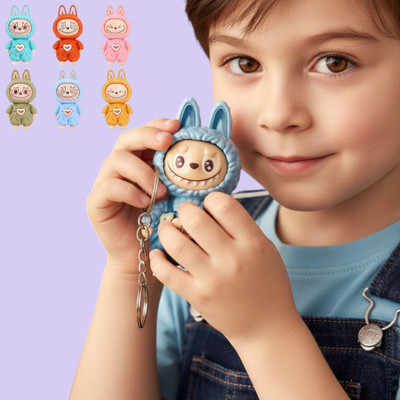 FlyTouch Labubu Cartoon Expression Changing Keychain Gift for Kids and Teens Key Chain